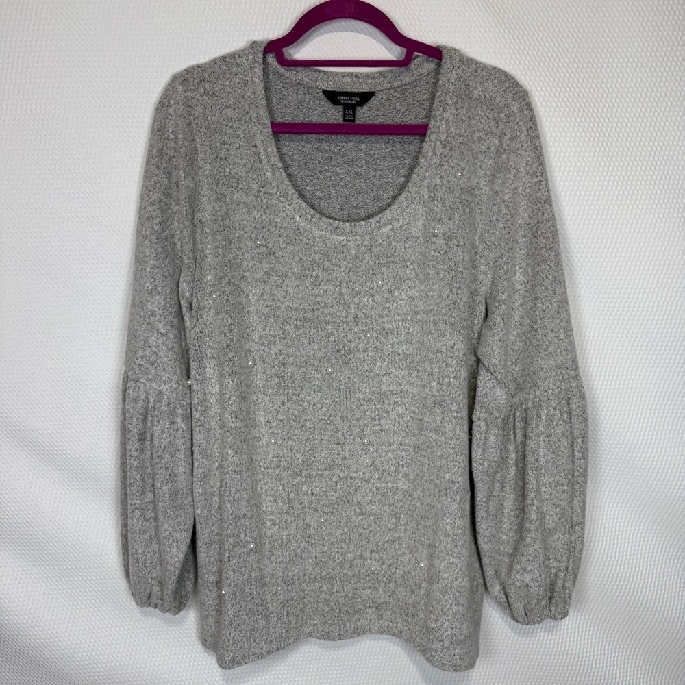 Simply Vera Vera Wang XXL Gray Sweater with Pearls Bishop Sleeves Soft